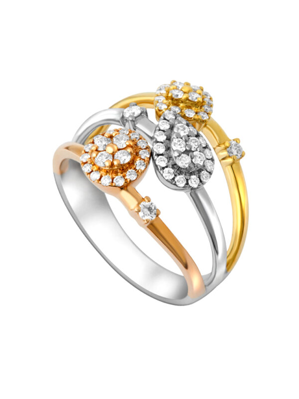 5166-9007-5160792-1 TOMEI Morning Mist Tri-Tone Diamond Ring, White+Rose+Yellow Gold 750