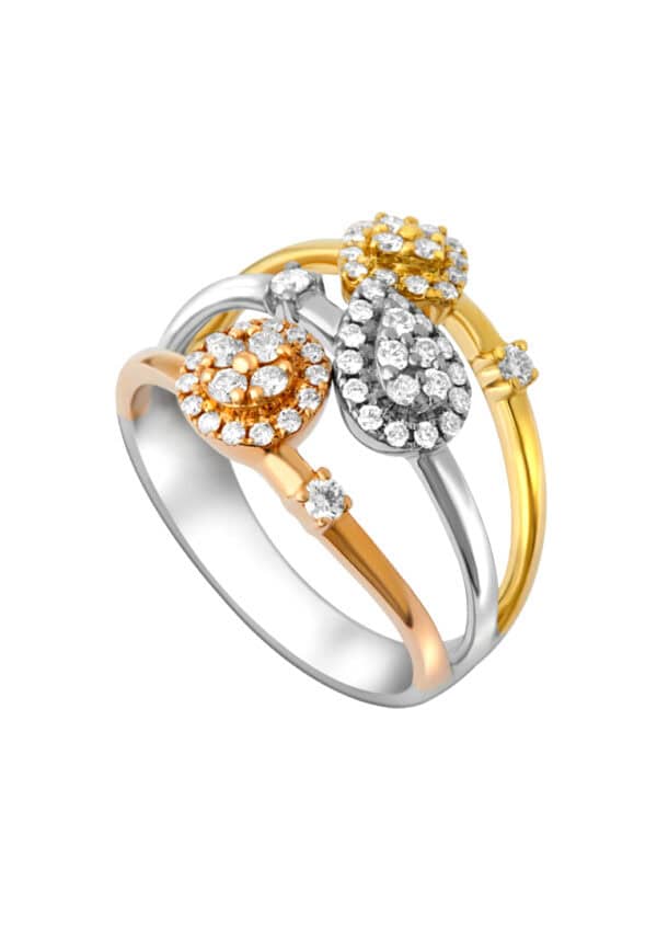 TOMEI Morning Mist Tri-Tone Diamond Ring, White+Rose+Yellow Gold 750