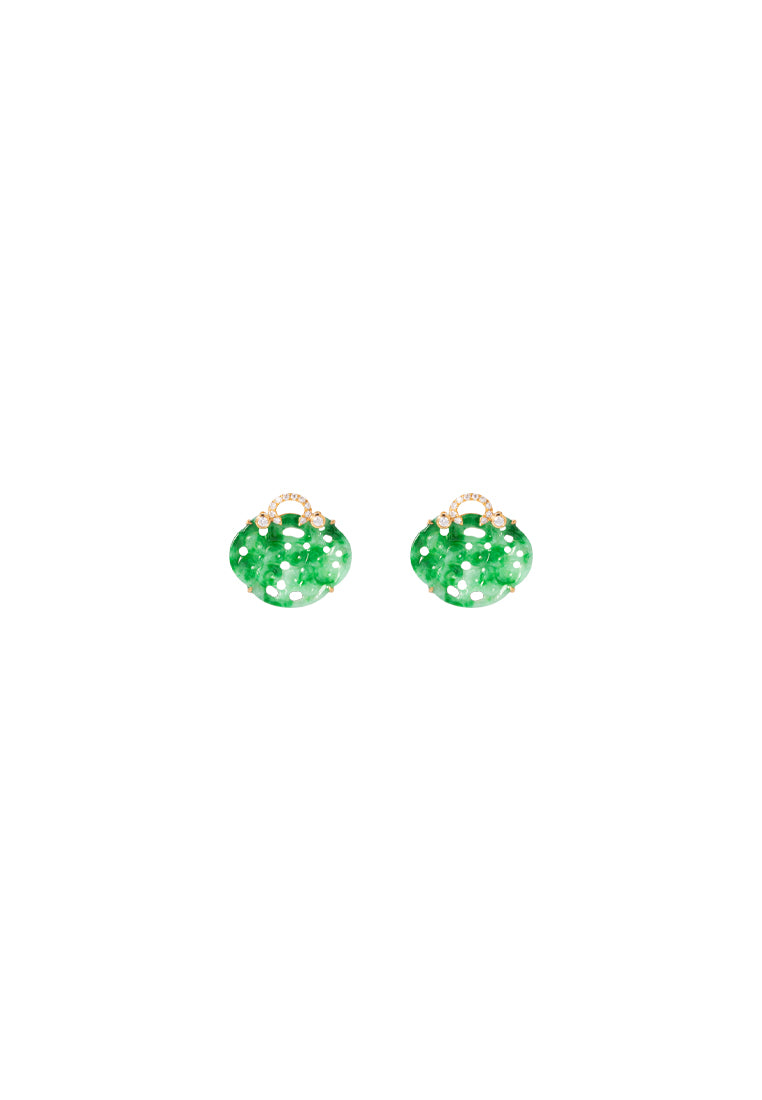 TOMEI Ruyi Lock Jade Earrings, Yellow Gold 750