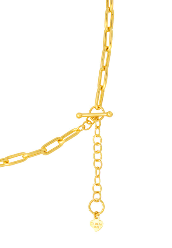 TOMEI Paperclip & Chain Necklace 5D, Yellow Gold 999