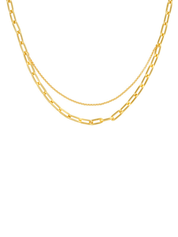 TOMEI Paperclip & Chain Necklace 5D, Yellow Gold 999