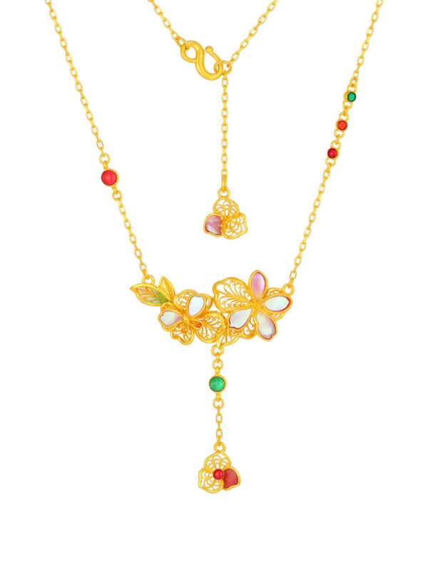 TOMEI Antique Gold Series Flowers Necklace, Yellow Gold 999