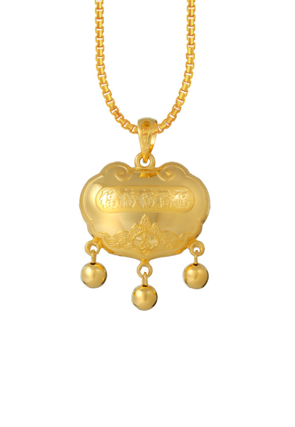 TOMEI Ping-An Lock Pendant, Yellow Gold 916