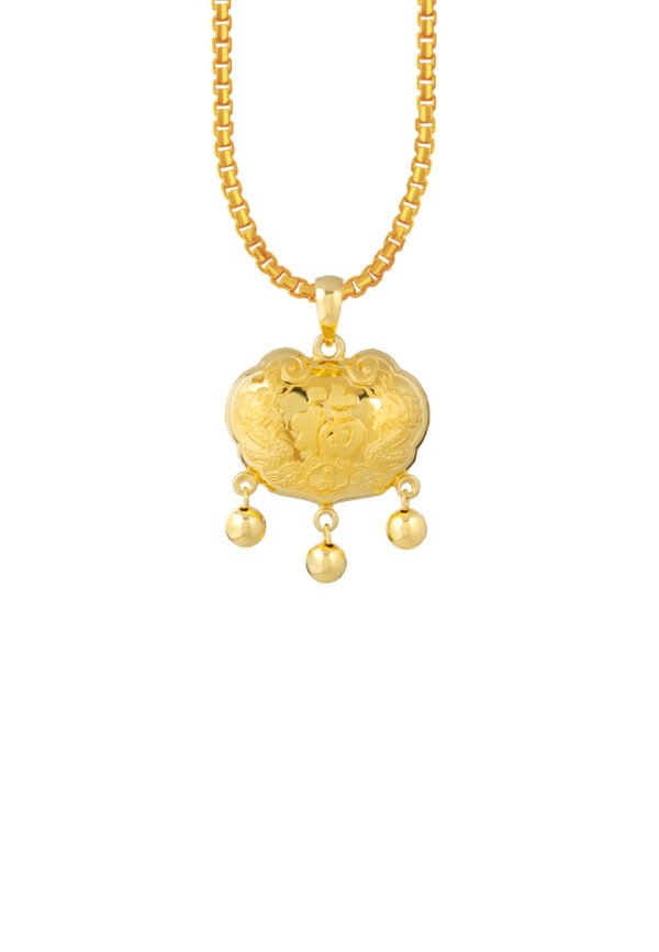 TOMEI Ping-An Lock Pendant, Yellow Gold 916