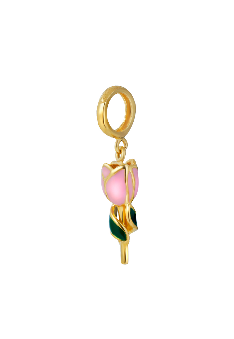 TOMEI Chomel Collection Pink Rose Charm, Yellow Gold 916