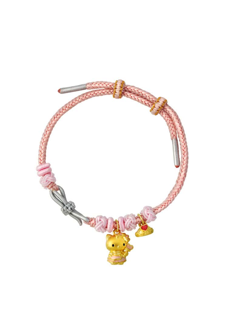 TOMEI Chomel I Sanrio Hello Kitty 5D Charm with rope, Yellow Gold 999