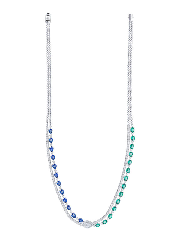 TOMEI Emerald & Sapphire Collection Necklace, White Gold 750