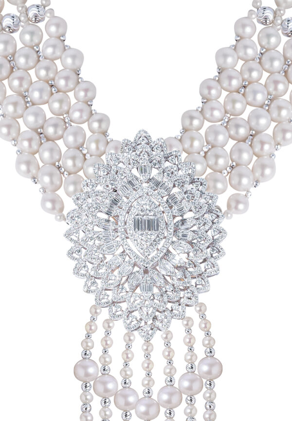 TOMEI Pearl Diamond Necklace, White Gold 750