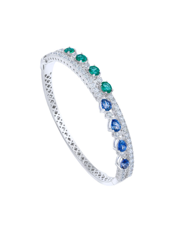 TOMEI Emerald & Sapphire Collection Bangle, White Gold 750