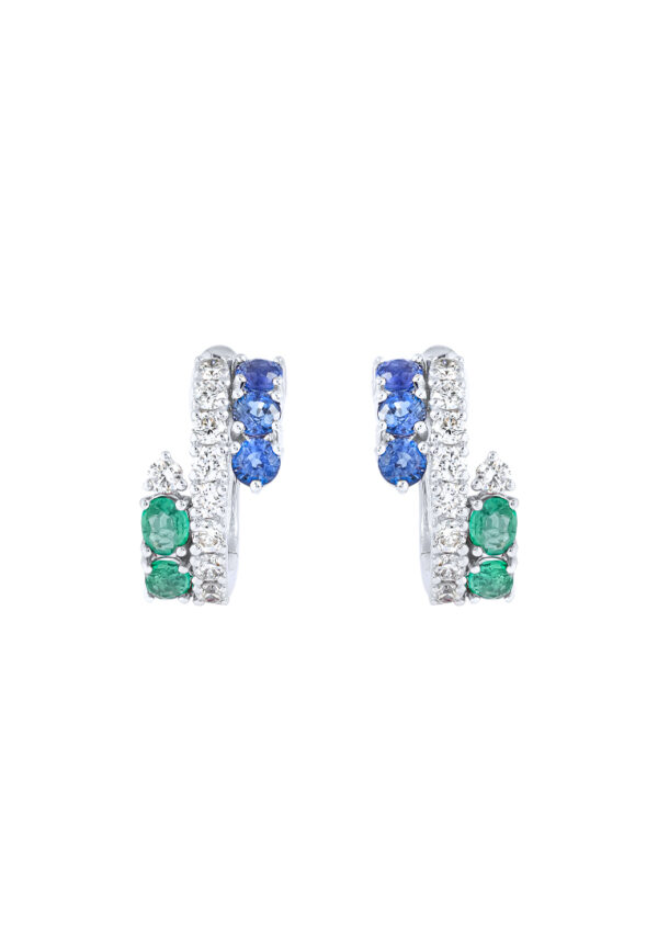 TOMEI Emerald & Sapphire Collection Earrings, White Gold 750