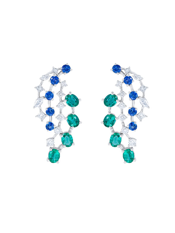 TOMEI Emerald & Sapphire Collection Earrings, White Gold 750