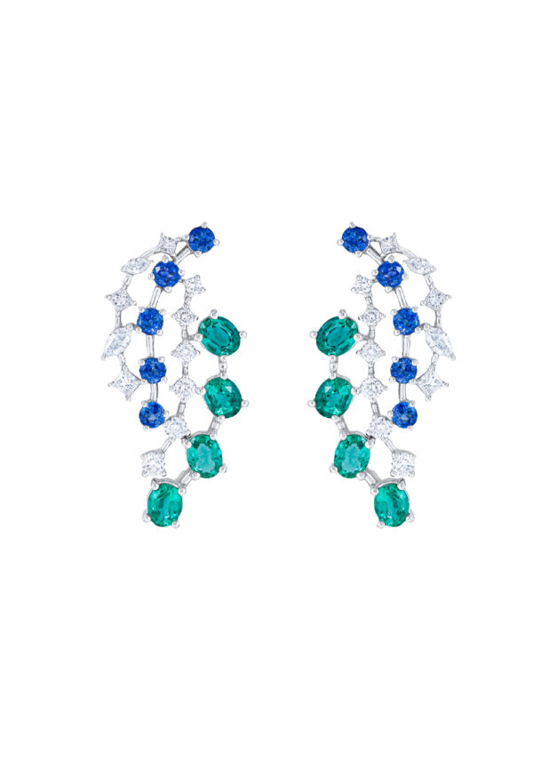 TOMEI Emerald & Sapphire Collection Earrings, White Gold 750