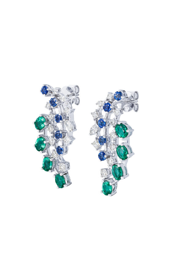 TOMEI Emerald & Sapphire Collection Earrings, White Gold 750