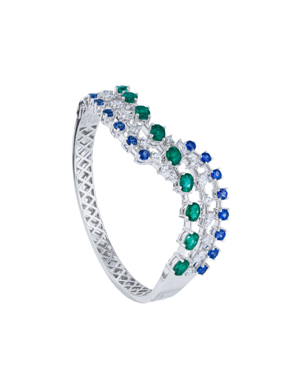 TOMEI Emerald & Sapphire Collection Bangle, White Gold 750