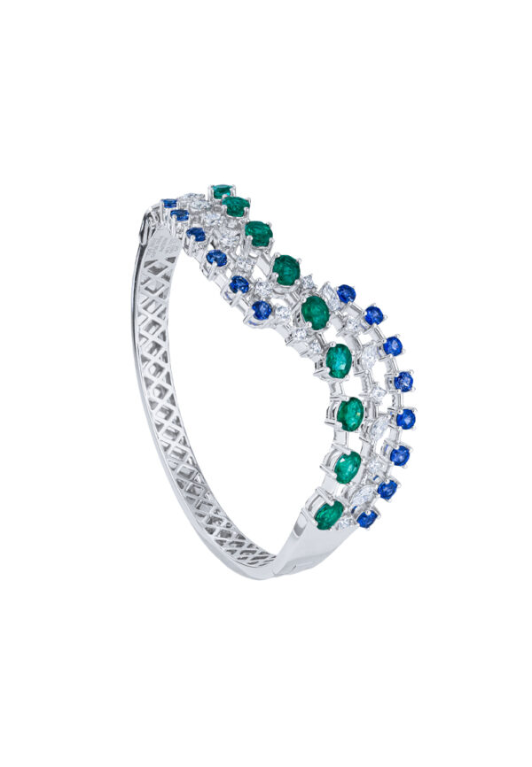 TOMEI Emerald & Sapphire Collection Bangle, White Gold 750