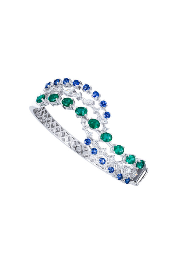 TOMEI Emerald & Sapphire Collection Bangle, White Gold 750