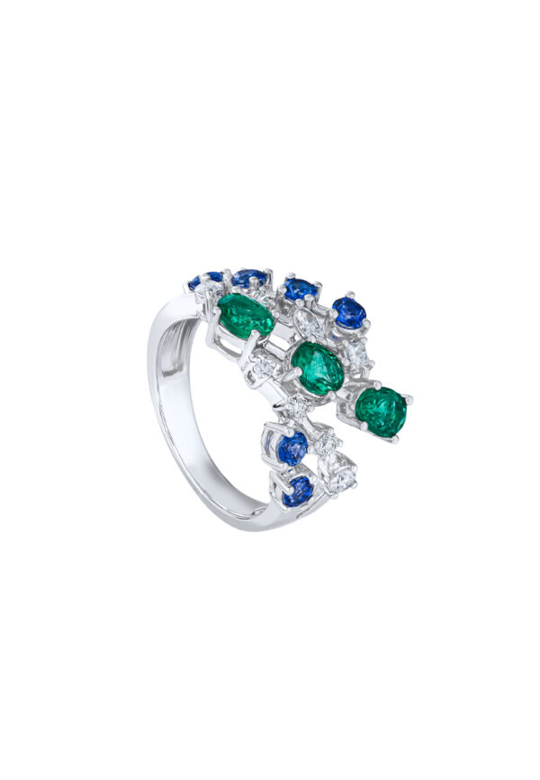 TOMEI Emerald & Sapphire Collection Ring, White Gold 750