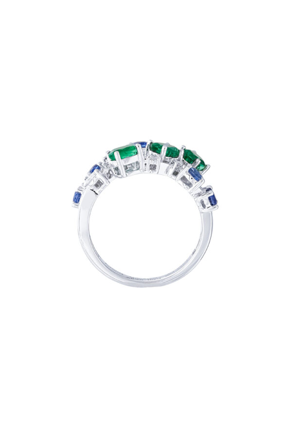 TOMEI Emerald & Sapphire Collection Ring, White Gold 750