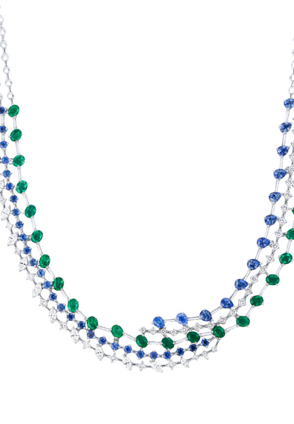 TOMEI Emerald & Sapphire Collection Necklace, White Gold 750