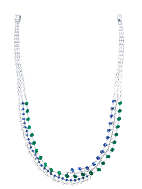 TOMEI Emerald & Sapphire Collection Necklace, White Gold 750