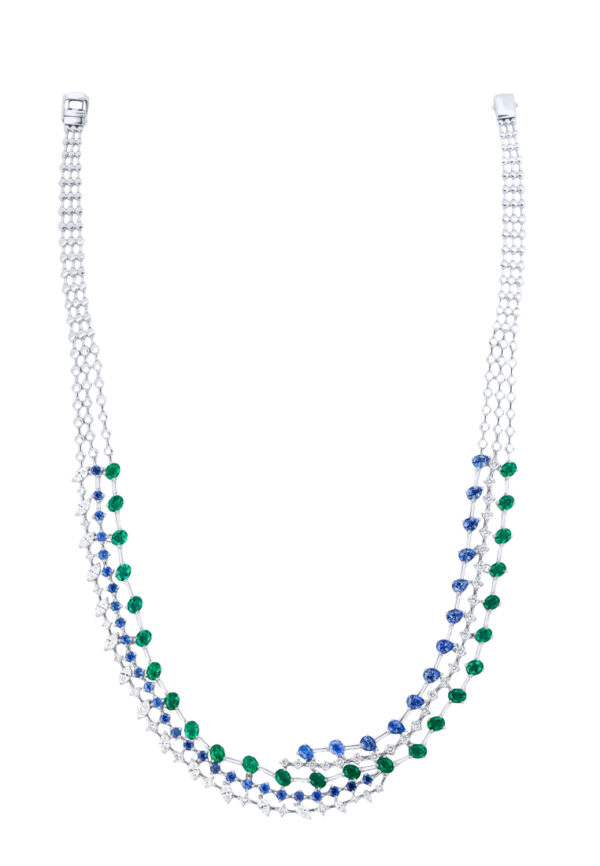 TOMEI Emerald & Sapphire Collection Necklace, White Gold 750