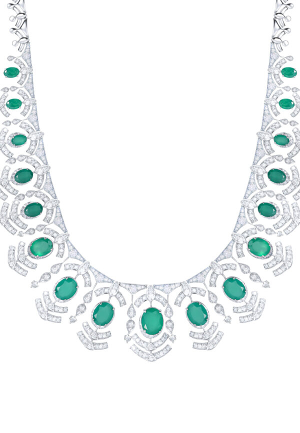 TOMEI Green Onyx Diamond Necklace, White Gold 750
