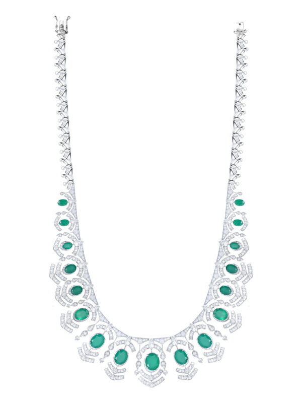 TOMEI Green Onyx Diamond Necklace, White Gold 750