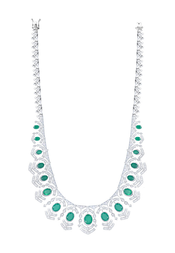 TOMEI Green Onyx Diamond Necklace, White Gold 750