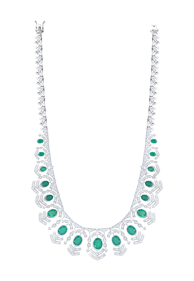 TOMEI Green Onyx Diamond Necklace, White Gold 750