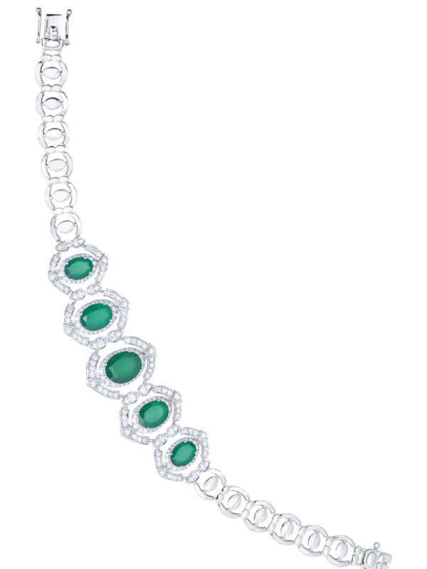 TOMEI Green Onyx Diamond Bracelet, White Gold 750