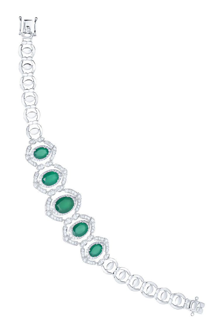 TOMEI Green Onyx Diamond Bracelet, White Gold 750