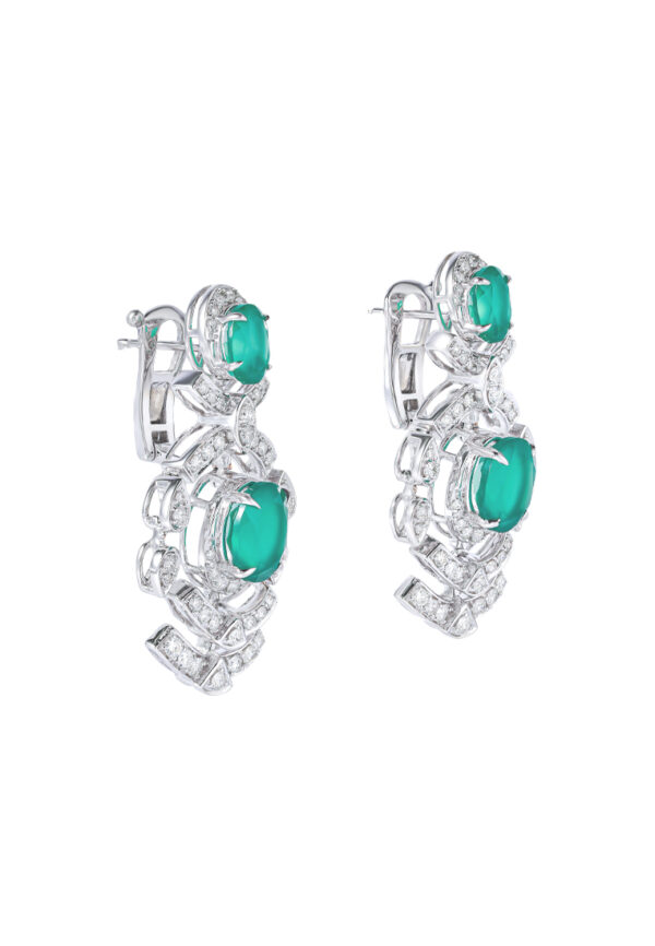 TOMEI Green Onyx Diamond Earrings, White Gold 750