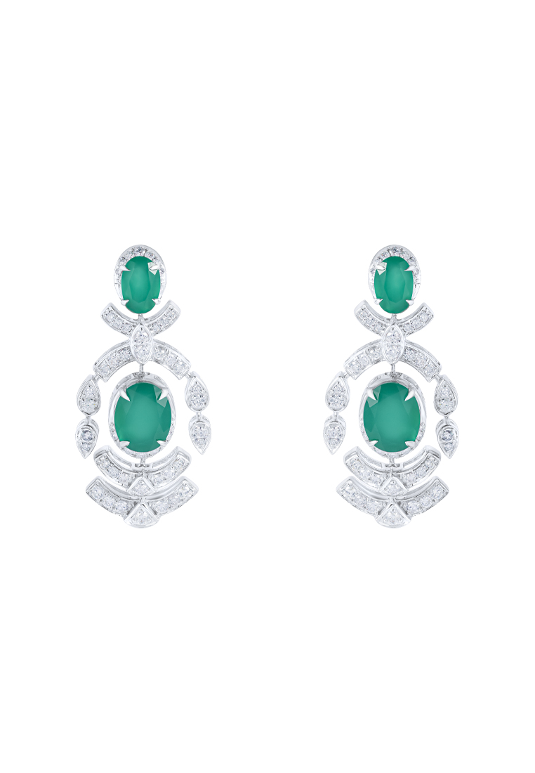 TOMEI Green Onyx Diamond Earrings, White Gold 750