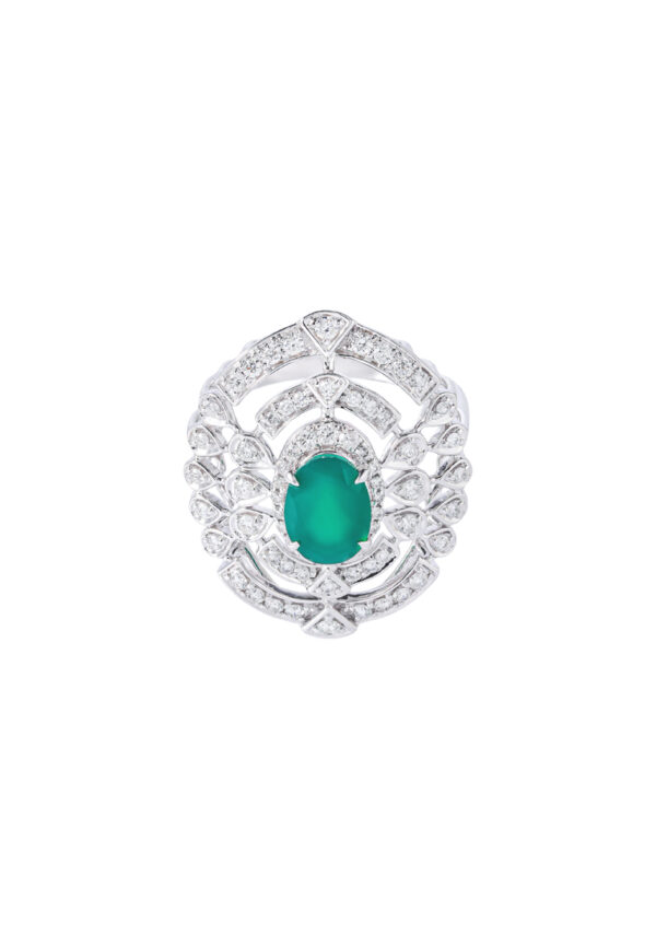TOMEI Green Onyx Diamond Ring, White Gold 750