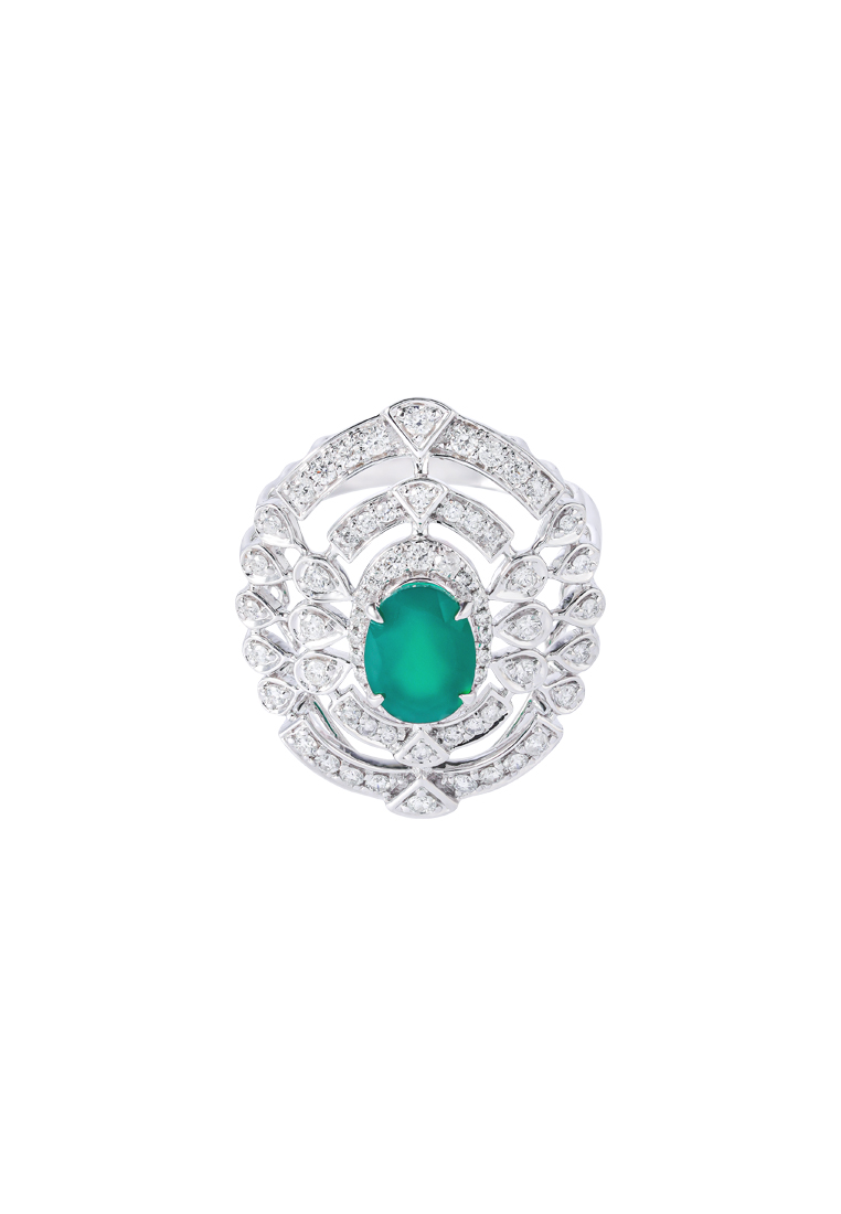TOMEI Green Onyx Diamond Ring, White Gold 750