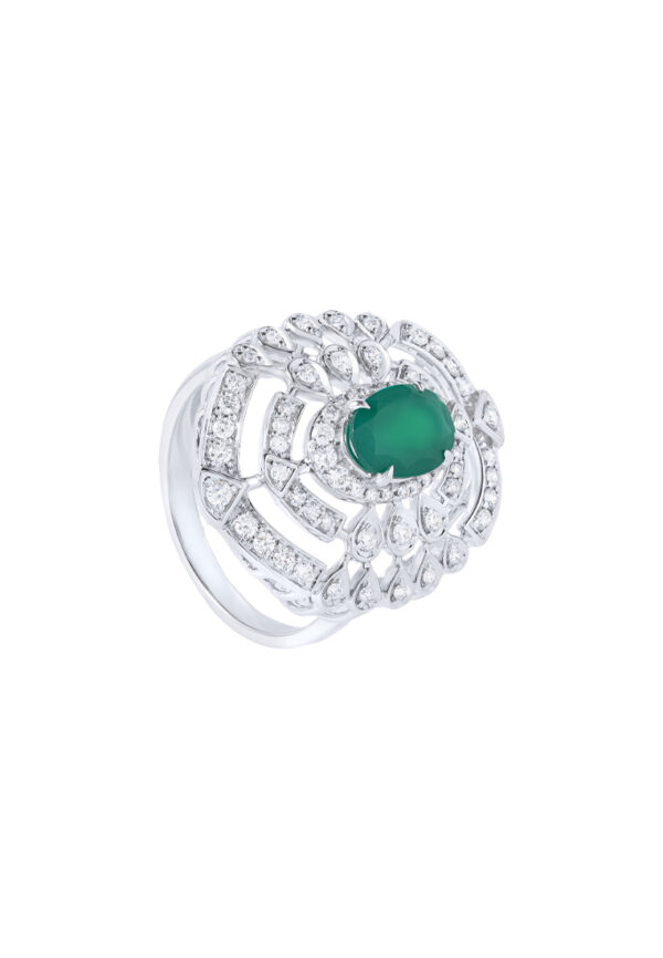 TOMEI Green Onyx Diamond Ring, White Gold 750